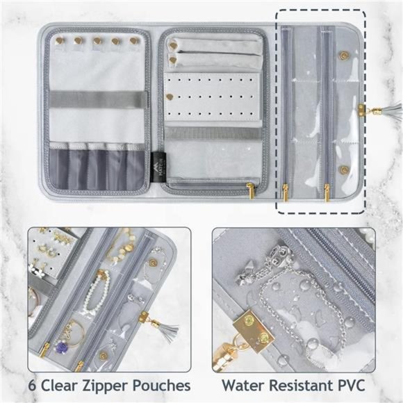 Jewelry Travel Organizer for Women, Tangle Free Portable Leather Jewelry Storage - Picture 2 of 7